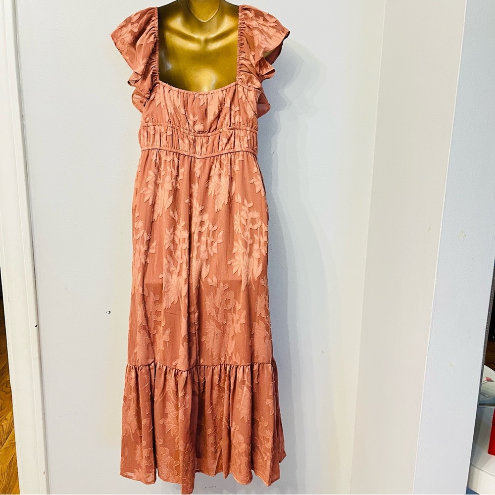 Joie Terracotta Floral Midi Dress – Flutter Sleeve – Romantic Summer - Picture 4 of 6